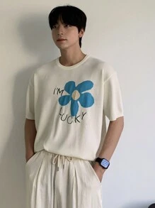 DAZY Men's White Jacquard & Letter Pattern Knit Sweater, Summer - White - View 8