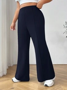 SHEIN EZwear 加大码纯色休闲西装裤，时尚适合日常穿着，毕业、返校、秋冬季女士教师装 - 藏蓝色 - 查看 4