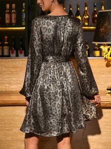 Abito da donna elegante e sexy con stampa leopardata e glitter - nero - Visualizzare 2
