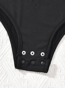 Tween Girl Solid Color Round Neck Cap Sleeve Casual Jumpsuit Body Suits For Girls - Black - View 6