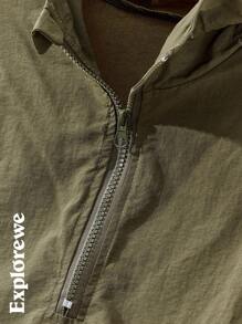 SHEIN Teen Boy Letter Print Short Sleeve Hooded Jacket And Water-Resistant Pants 2 Pieces Set - Black - View 5