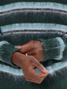 Musero Fluffy Knit Mohair Contrast Striped Crewneck Jumper SPRING SUMMER - Multicolor - View 5