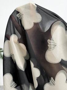 SHEIN LUNE 大码女式花卉印花翻领休闲长袖衬衫 - 黑色 - 查看 6