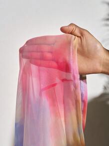 Slaydiva Plus Size Women's Casual Mesh Top: Multicolor Semi-Sheer Long Sleeve Collared Button-Down Shirt With Floral Print And Ruched Detailing For A Look - Multicolor - View 8