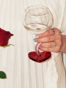 Joivida 1pc Romantic Style Red Heart Shaped Glass High Footed Sundae Cup, INS Style Cold Brew Coffee Cup, Creative Home Drinking Cup, Ice Cream Dessert Cup, Home Decoration & Holiday Gift For Birthday, BBQ Party, Boyfriend & Girlfriend - Multicolor - View 4