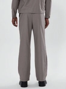 Musero Pleated Straight Leg Suit Trousers - Grey - View 4