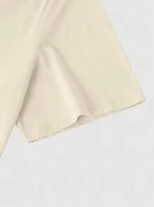 Manfinity Homme Áo thun nam cổ tròn tay ngắn trơn cỡ lớn thường ngày - Màu Khaki - Xem 5