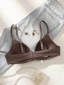 Women's Solid Color Spaghetti Strap Minimalist Fitted Casual Bra - Mocha Brown - View 2
