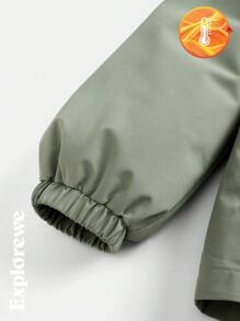 SHEIN Teen Boy Plain Long Sleeve Zip-Up Water-Resistant Hooded Padded Coat For Winter