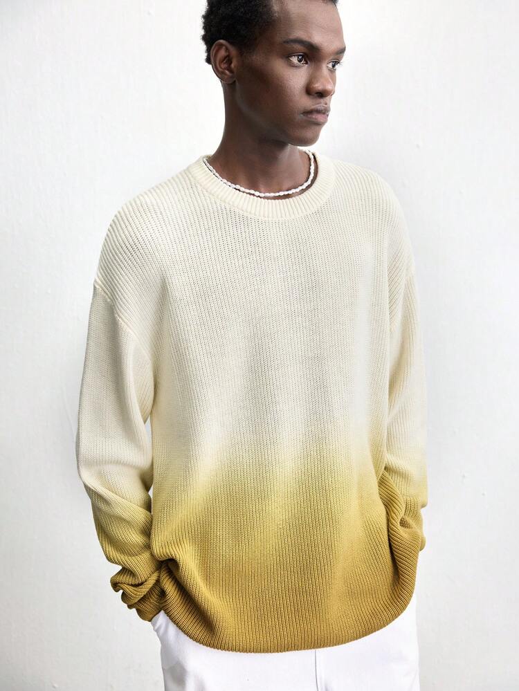 SHEIN Maija Men's Spring Gradient Drop Shoulder Long Sleeve Casual Sweater Outing Clothes, New Styles For Spring And Summer 2025, Travel, Holiday And Commuting