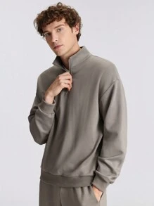 Ontre Sudadera con capucha casual de manga larga con cremallera delantera de unicolor para hombres - Marrón - Ver 6