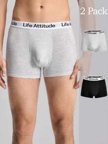 EasyFave 2pcs/Pack Men Letter Waistband Casual Boxer Briefs - Multicolor - View 1