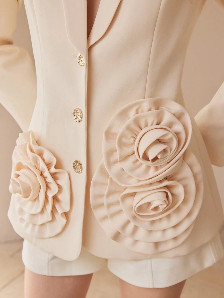 STEREO FLORAL SINGLE BREASTED BLAZER,SPRING/SUMMER