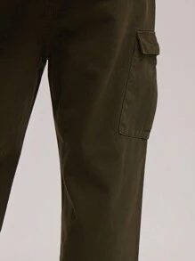 Musero Woven Wide Leg Cargo Trouser - Army Green - View 5