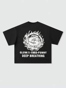 ROMWE MEN Street Life Men's Anime Loose Drop Shoulder Short Style Printed T-Shirt, Retro Street Style - Black - View 2