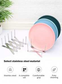 1pc Kitchen Stainless Steel Pan Shelf Side Pot Lid Rack Telescopic Folding Storage Rack Row Skeleton Grill - Silver - View 8