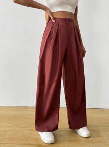 Chiquease Anker Red Wide Leg Formal Pants For Women - Red - View 4