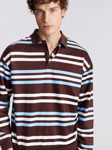 Ontre Camisa polo casual de manga larga con rayas para hombre, otoño