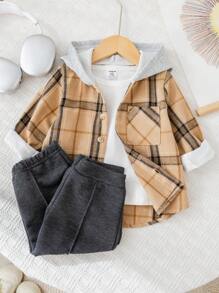 SHEIN 3pcs Baby Boy Autumn/Winter Outfit: Cute Checkered Jacket, Bear Print Knit Top, Elastic Waist Pants 3-Piece Set, Suitable For Outings In Autumn And Winter - Multicolor - View 6