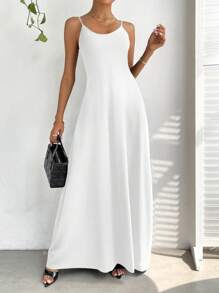 SHEIN Essnce Váy suông dài không tay màu trơn cho nữ - trắng - Xem 5