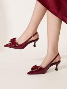 CUCCOO CHICEST Women's Elegant Gold Chain Buckle Design Pointed Toe Stiletto Heel Mid-Heel PU Leather Mule Pumps, Suitable For Date, Office, Afternoon Tea, Graceful Outfits, Valentine's Day - Burgundy - View 2