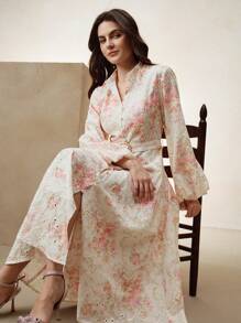Anewsta Women's Elegant Vacation Ant Lantern Sleeve Maxi Dress - Multicolor - View 4