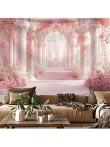 1 件花卉拱门景观图案装饰壁挂毯，适用于房间墙壁装饰、家居装饰