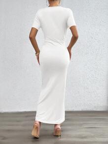 Chiquease Twist Front Solid Longline Dress For Summer Maxi Women Outfit - White - View 2