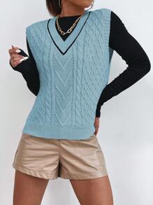 Roamenne Roamenne Women's Solid Color V-Neck Sleeveless Simple Casual Knit Top - Multicolor - View 3