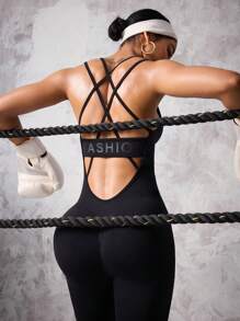 Easithlete Women's Solid Color Hollow Out Minimalist Slim Fit Casual Sports Jumpsuit - Black - View 1