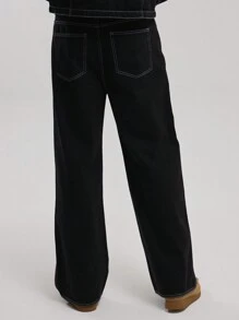 Musero Contrast Stitching Oversized Straight Leg Jeans