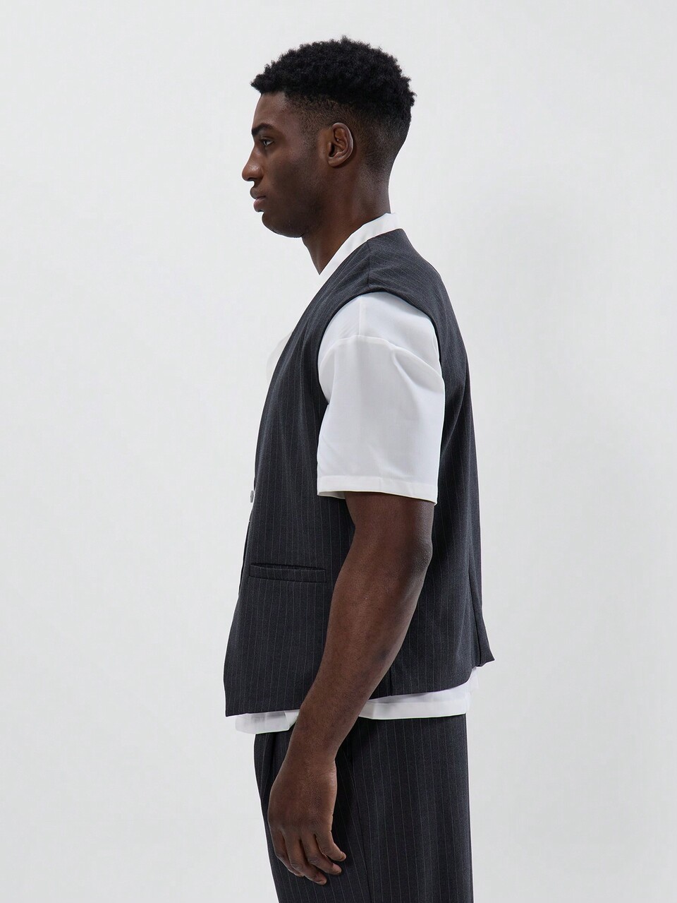 Pinstripe Sleeveless Deep Vneck Button Tailored Waistcoat Suit Piece SPRING SUMMER Essentials Smart Wear Tailoring