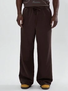 Musero 秋冬款直筒针织弹力抽绳腰带慢跑裤 - 鏽棕色 - 查看 2