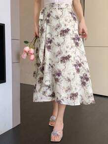 DAZY 1pc Women's Floral Ruffles A-Line Skirt - Purple - View 3