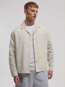 Musero Long Sleeve Revere Collar Button Through Boxy Plain Shirt Spring Summer Essentials Basics Capsule Wardrobe - Multicolor - View 4