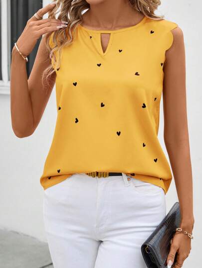 SHEIN Clasi Blusa de verano sin mangas con patrón de corazón, rosa y linda para boda