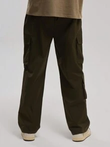 Musero 男士纯色口袋工装裤 - 軍綠色 - 查看 4