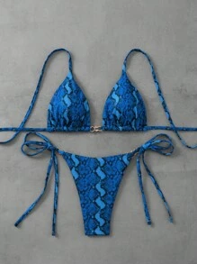 Swim Vcay 2 stuks Zomer Dames Strand Halter Print Triangel Bikini Top En String Zijkant Strik Bodem Badmode Set