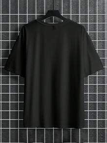 Manfinity Homme 男士時尚線條設計印花大尺碼短袖t恤