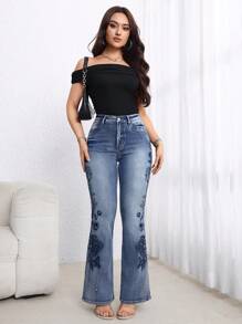 EMERY ROSE Pantalones vaqueros casuales de mujer con bolsillos delanteros con botones y bordados - Azul - Ver 7