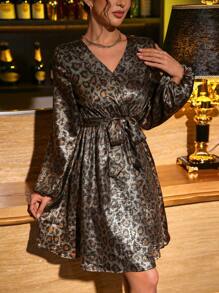 Abito da donna elegante e sexy con stampa leopardata e glitter - nero - Visualizzare 5