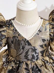 SHEIN 女婴可爱花卉印花盖袖派对连衣裙 - 彩色 - 查看 3