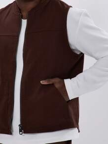 Musero Zip Through Utility Vest - Brown - View 5