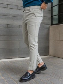 Manfinity Mode Pantalones casuales de hombre de Manfinity Mode - Pantalones de traje de negocios versátiles y de moda, de color liso y corte slim, regalo ideal para novio, pantalones blancos de hombre