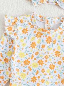 SHEIN 年轻女孩随意碎花拉链后背连体泳衣，夏季防晒 - 彩色 - 查看 5