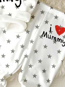 SHEIN Conjunto cómodo de "Amo a mami" para niño bebé, con camisa de manga larga y pantalones largos de ajuste holgado y minimalista, adecuado para otoño/invierno