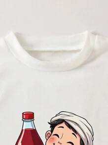 男孩卡通人物印花圆领短袖休闲 T 恤