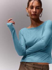 MUSERA Fitted Long Sleeve TopVacation Spring Summer - Teal Blue - View 5