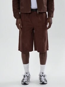 Musero Long Line Paneled Clip Fastening Belt Jorts Jean Shorts Winter - Coffee Brown - View 2
