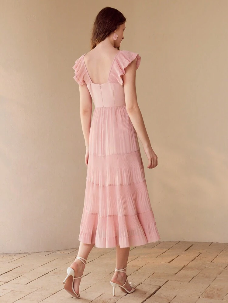GATHERED RUFFLE TRIM DRESS